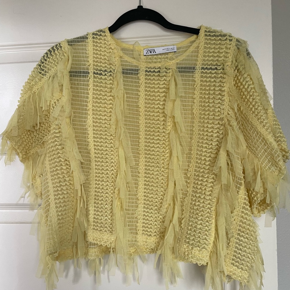 Yellow fringe Zara top